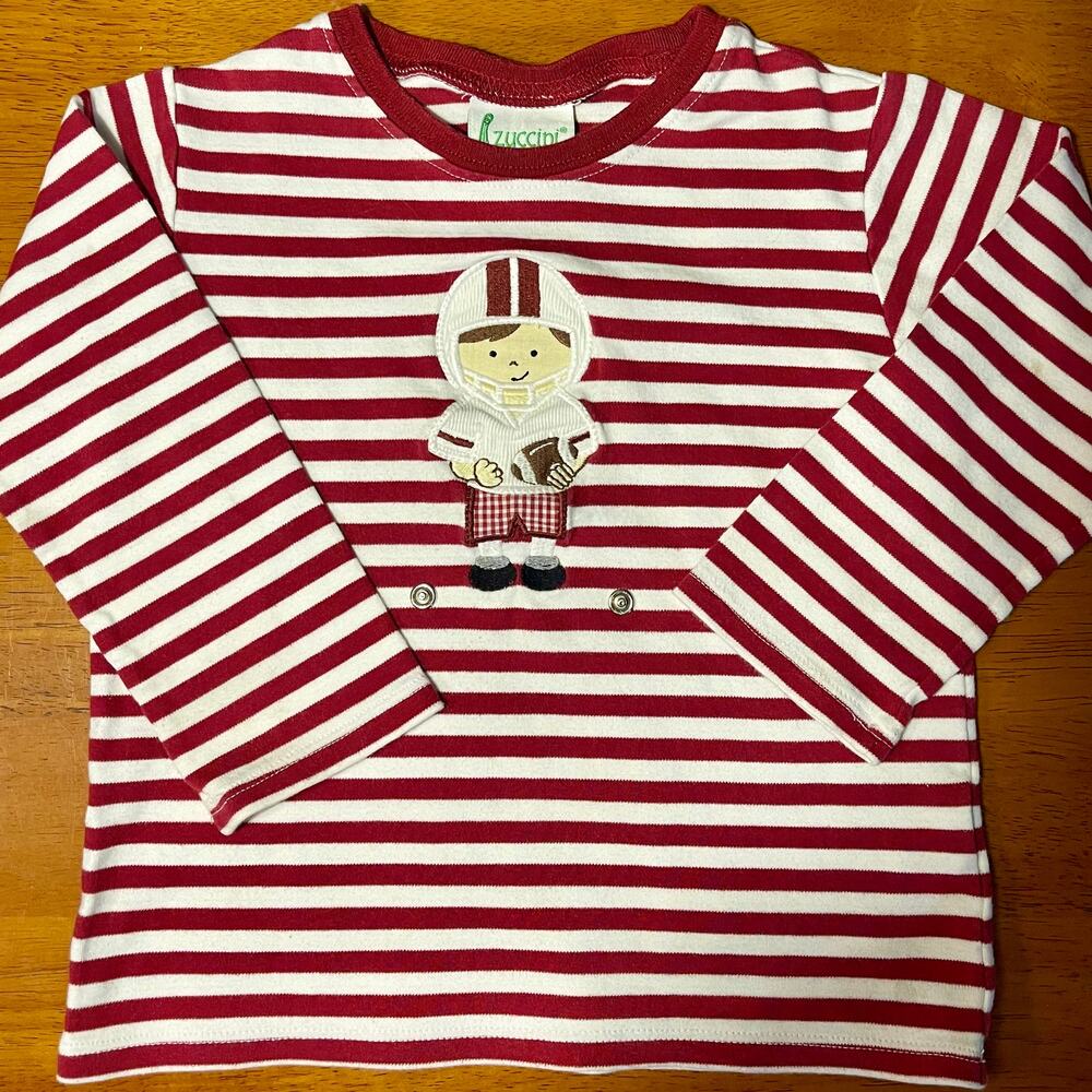 Zuccini Kids Boys Red White Striped Football Appliqué Long Sleeve Shirt 2T